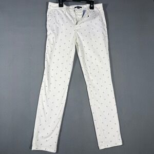 Tommy Hilfiger Pants Women 2 White Anchor Print Chino Nautical Preppy Slim Fit